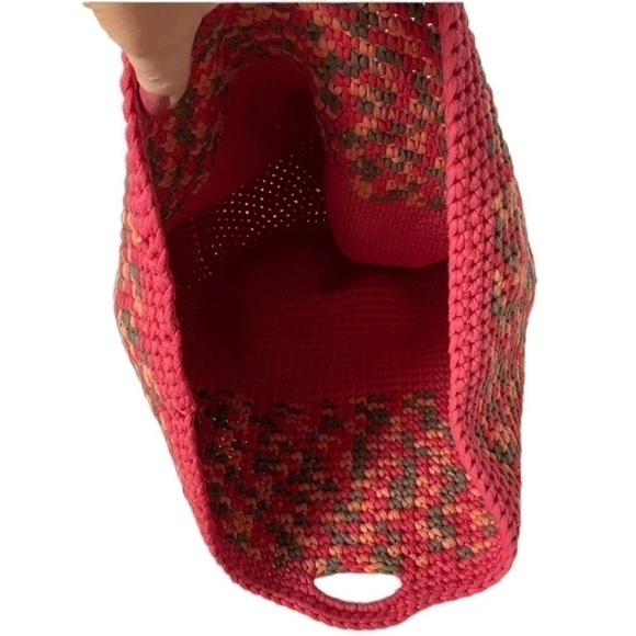 Handmade Crochet Pink Rainbow Tote Purse Bag Sack Hand Crafted Multi Color - Picture 3 of 11